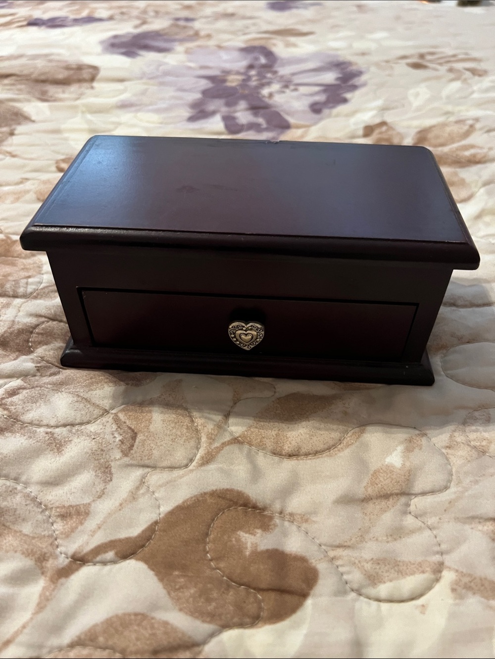 Brighton Wood Mahogany Finish Jewelry Charm Box with Heart Drawer Pull